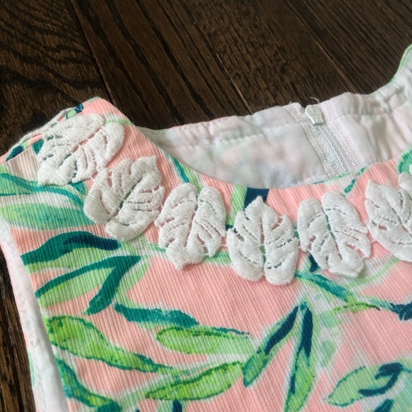 Lilly Pulitzer Girls 8 Light Pink/Green Palms/Monkey Embroidered Shift Dress - Picture 3 of 12